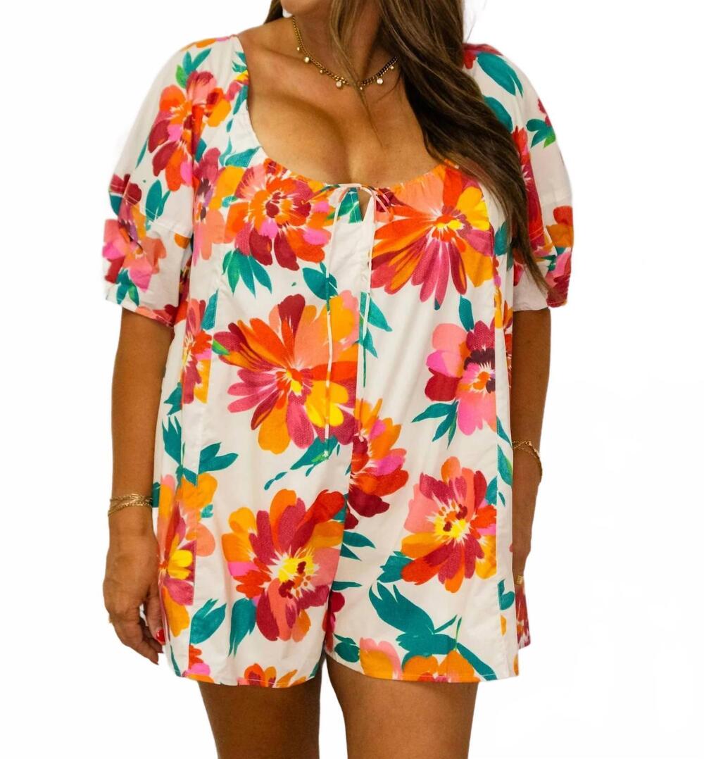 NEW PEACH LOVE print cotton romper in multi floral